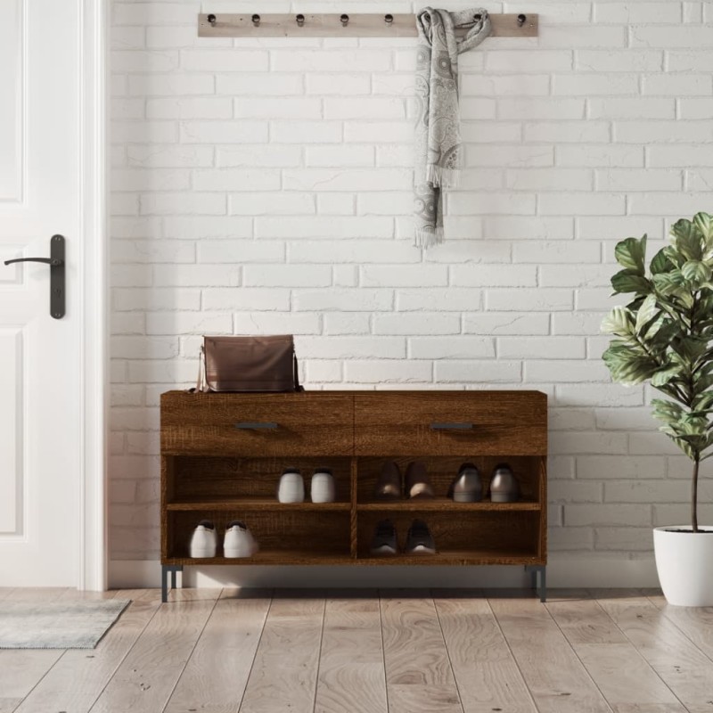 vidaXL Panca Porta Scarpe Rovere Marrone 102x35x55cm Legno Multistrato vidaXL Panca Porta Scarpe Rovere Marrone 102x35x55cm Legno Multistrato