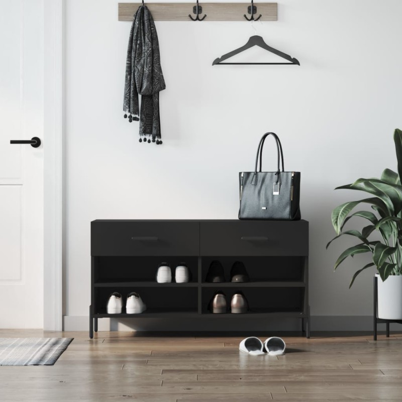 vidaXL Panca Porta Scarpe Nera 102x35x55 cm in Legno Multistrato vidaXL Panca Porta Scarpe Nera 102x35x55 cm in Legno Multistrato