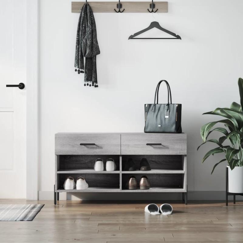 vidaXL Panca Porta Scarpe Grigio Sonoma 102x35x55 cm Legno Multistrato vidaXL Panca Porta Scarpe Grigio Sonoma 102x35x55 cm Legno Multistrato