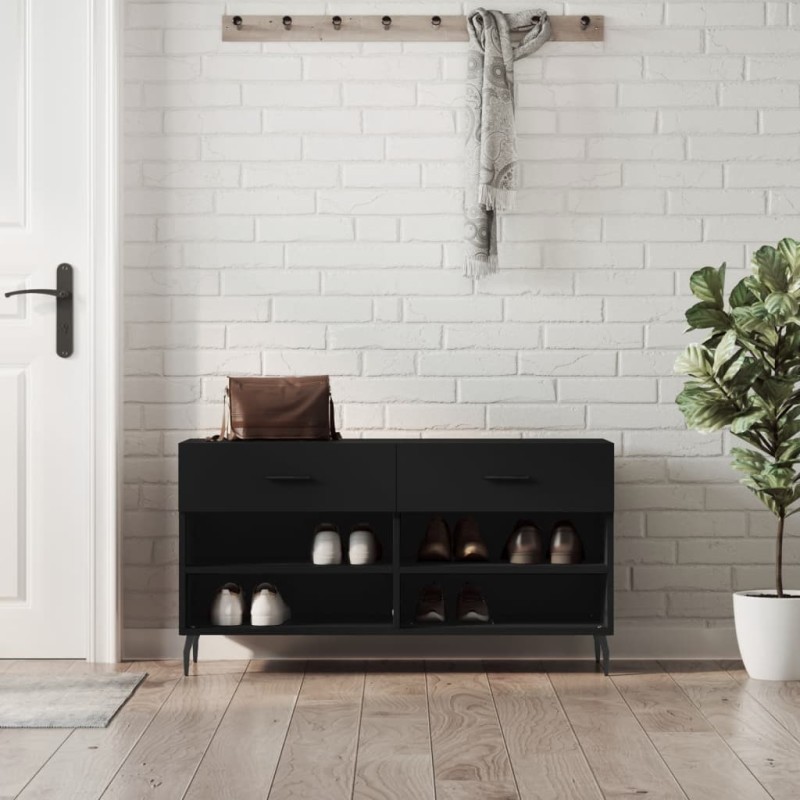 vidaXL Panca Porta Scarpe Nera 102x35x55 cm in Legno Multistrato vidaXL Panca Porta Scarpe Nera 102x35x55 cm in Legno Multistrato