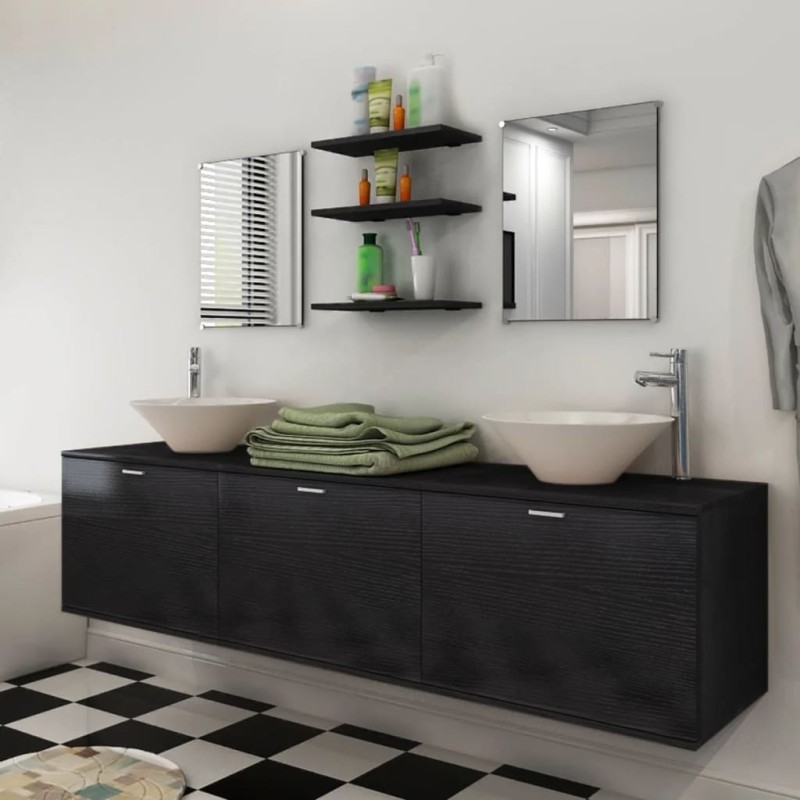 Set Mobili da Bagno 8 pz con Lavandino Nero Set Mobili da Bagno 8 pz con Lavandino Nero