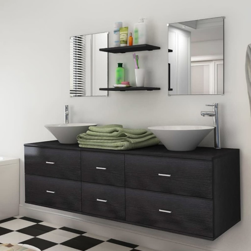 Mobili da Bagno con Lavabo Set 7 pz Nero Mobili da Bagno con Lavabo Set 7 pz Nero