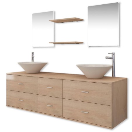 Set Mobili per Bagno 9 pz con Lavandino e Rubinetto Beige