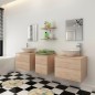Set Mobili per Bagno 9 pz con Lavandino e Rubinetto Beige Set Mobili per Bagno 9 pz con Lavandino e Rubinetto Beige