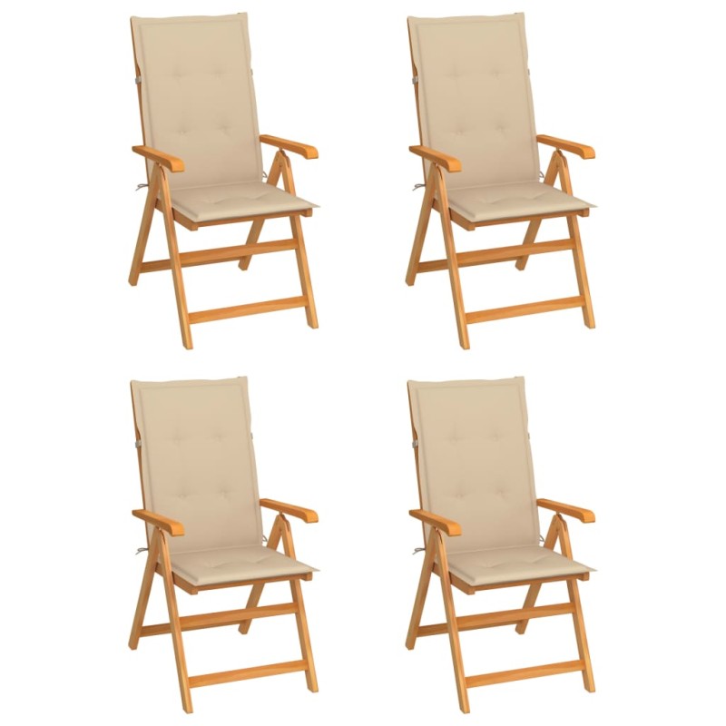 Sedie da Giardino 4 pz con Cuscini Beige Massello di Teak Sedie da Giardino 4 pz con Cuscini Beige Massello di Teak