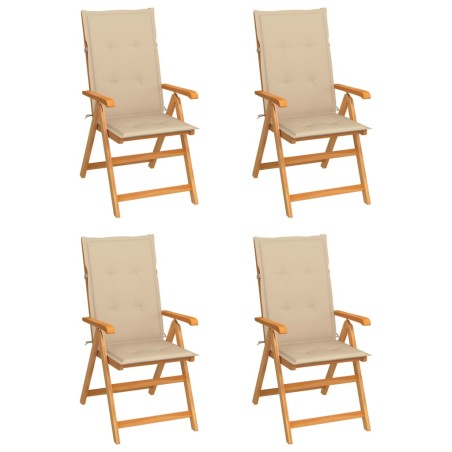 Sedie da Giardino 4 pz con Cuscini Beige Massello di Teak