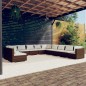 Set Divani da Giardino 11 pz con Cuscini in Polyrattan Marrone Set Divani da Giardino 11 pz con Cuscini in Polyrattan Marrone