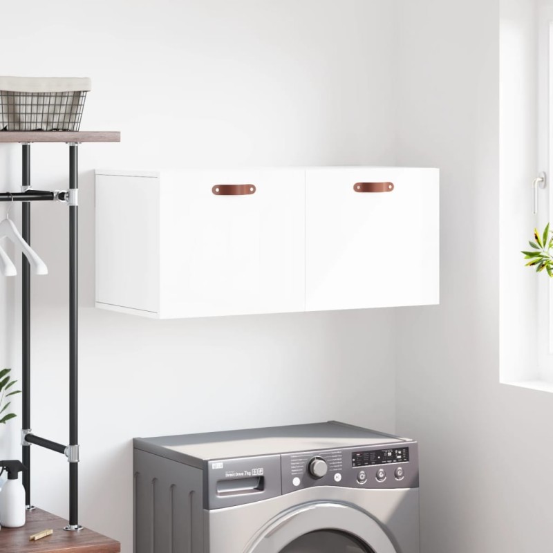 vidaXL Mobile a Parete Bianco Lucido 80x36,5x35 cm Legno Multistrato vidaXL Mobile a Parete Bianco Lucido 80x36,5x35 cm Legno Multistrato