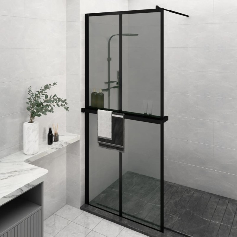 Parete Doccia Walk in Mensola Nera 90x195cm Vetro ESG Alluminio Parete Doccia Walk in Mensola Nera 90x195cm Vetro ESG Alluminio