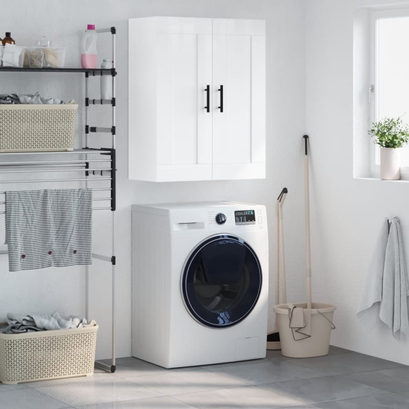 vidaXL Mobile a Parete Bianco Lucido 69,5x34x90 cm Legno Multistrato vidaXL Mobile a Parete Bianco Lucido 69,5x34x90 cm Legno Multistrato