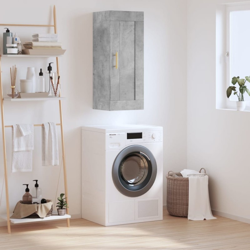 vidaXL Mobile a Parete Grigio Cemento 34,5x34x90 cm Legno Multistrato vidaXL Mobile a Parete Grigio Cemento 34,5x34x90 cm Legno Multistrato
