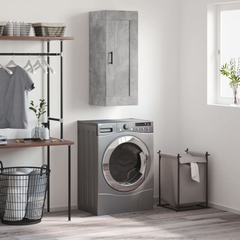 vidaXL Mobile a Parete Grigio Cemento 34,5x34x90 cm Legno Multistrato vidaXL Mobile a Parete Grigio Cemento 34,5x34x90 cm Legno Multistrato