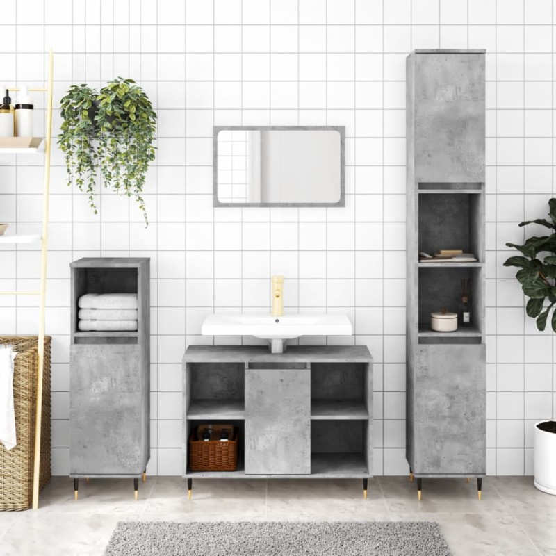 vidaXL Armadietto Bagno Grigio Cemento 30x30x100 cm Legno Multistrato vidaXL Armadietto Bagno Grigio Cemento 30x30x100 cm Legno Multistrato