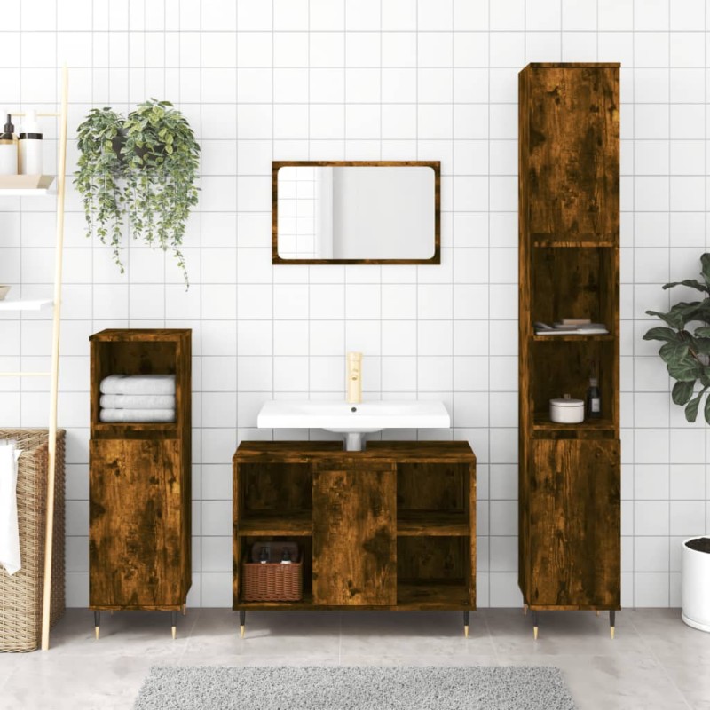 vidaXL Armadietto Bagno Rovere Fumo 30x30x100 cm in Legno Multistrato vidaXL Armadietto Bagno Rovere Fumo 30x30x100 cm in Legno Multistrato