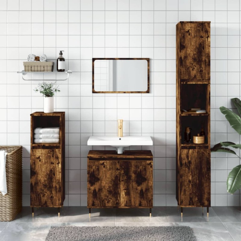 vidaXL Armadietto Bagno Rovere Fumo 58x33x60 cm in Legno Multistrato vidaXL Armadietto Bagno Rovere Fumo 58x33x60 cm in Legno Multistrato