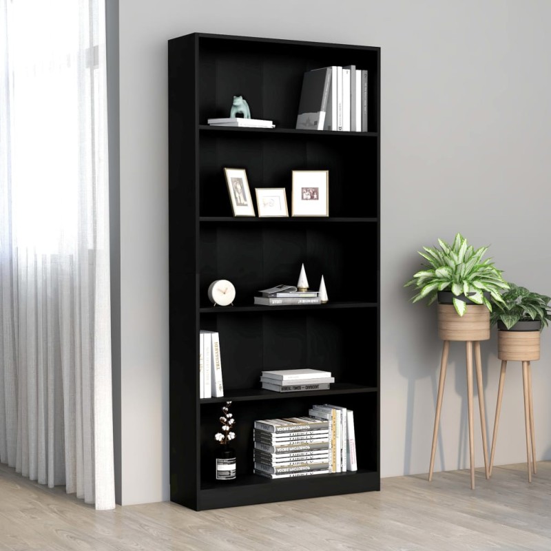 Libreria a 5 Ripiani Nera 80x24x175 cm in Truciolato Libreria a 5 Ripiani Nera 80x24x175 cm in Truciolato