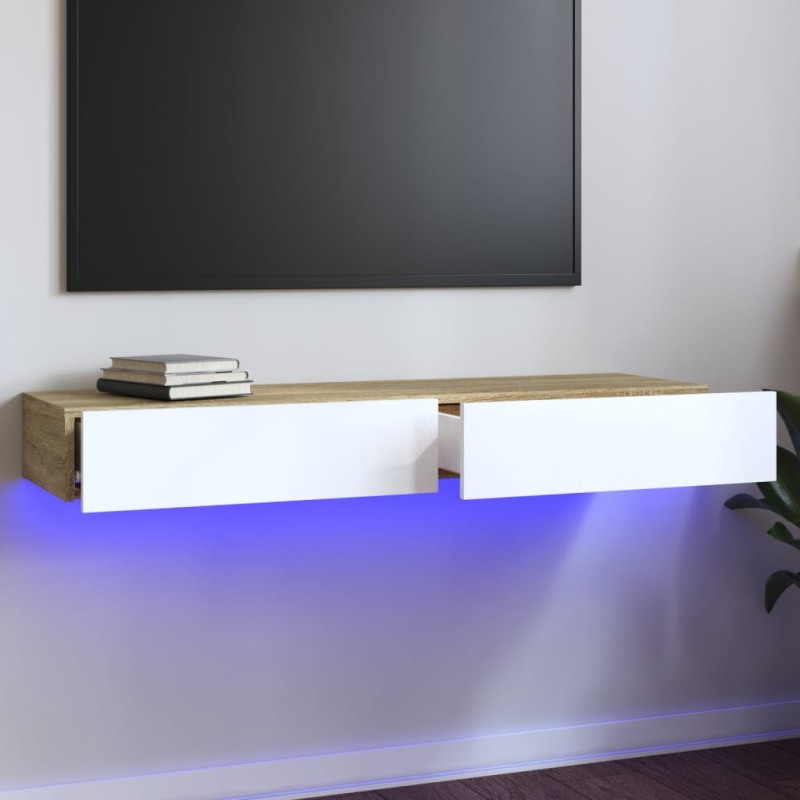 vidaXL Mobile TV con Luci LED Bianco e Rovere Sonoma 120x35x15,5 cm vidaXL Mobile TV con Luci LED Bianco e Rovere Sonoma 120x35x15,5 cm