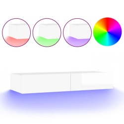 vidaXL Mobile Porta TV con Luci LED Bianco Lucido 90x35x15,5 cm