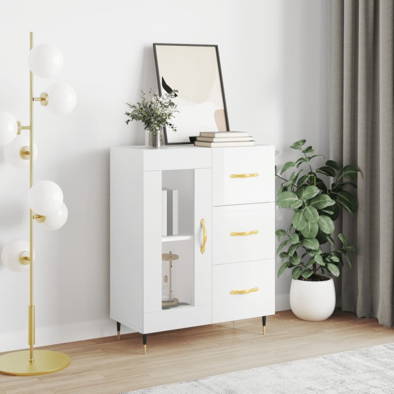 vidaXL Credenza 69,5x34x90 cm in Legno Multistrato Bianco Lucido