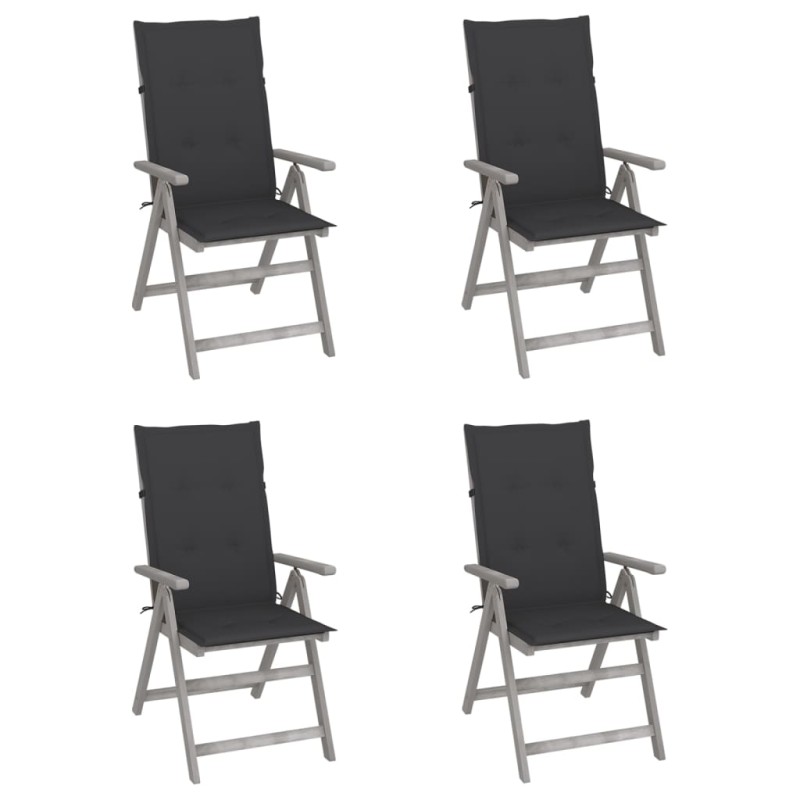 Sedie da Giardino Reclinabili 4 pz con Cuscini Massello Acacia Sedie da Giardino Reclinabili 4 pz con Cuscini Massello Acacia