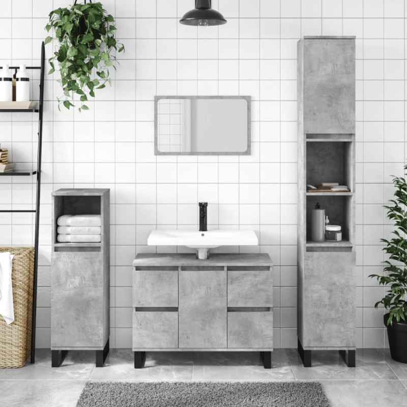 vidaXL Armadietto Bagno Grigio Cemento 30x30x100 cm Legno Multistrato vidaXL Armadietto Bagno Grigio Cemento 30x30x100 cm Legno Multistrato
