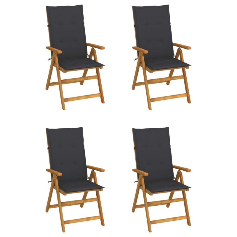 Sedie da Giardino Reclinabili 4 pz con Cuscini Massello Acacia Sedie da Giardino Reclinabili 4 pz con Cuscini Massello Acacia