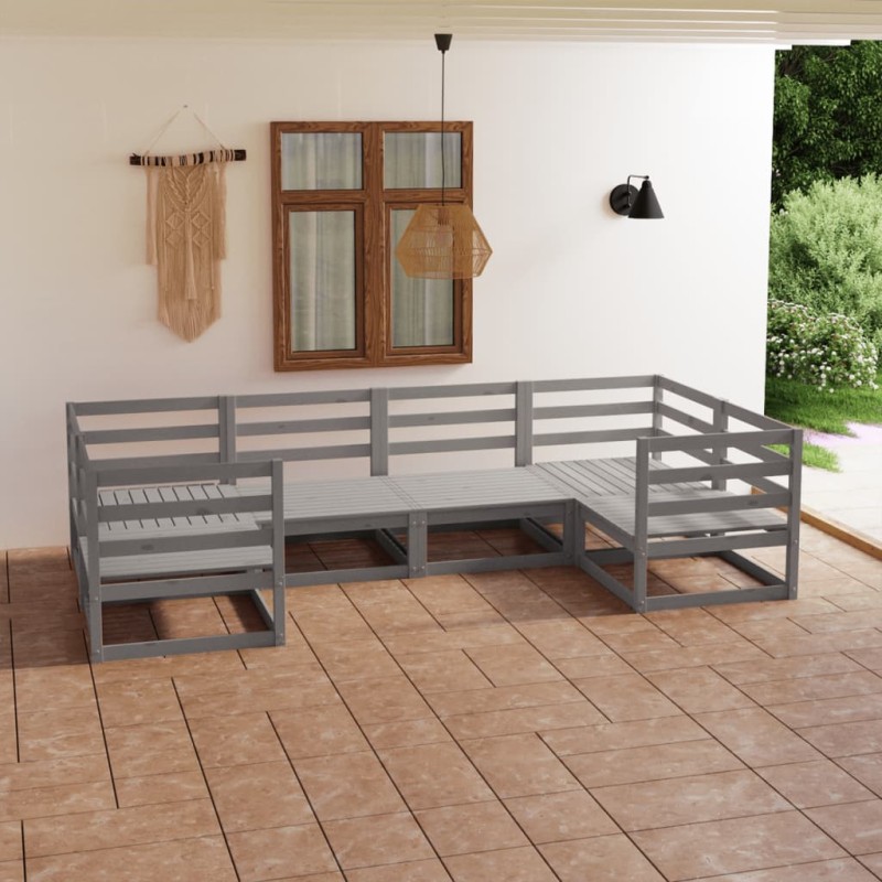 vidaXL Set Divani da Giardino 6 pz Grigio in Legno Massello di Pino vidaXL Set Divani da Giardino 6 pz Grigio in Legno Massello di Pino