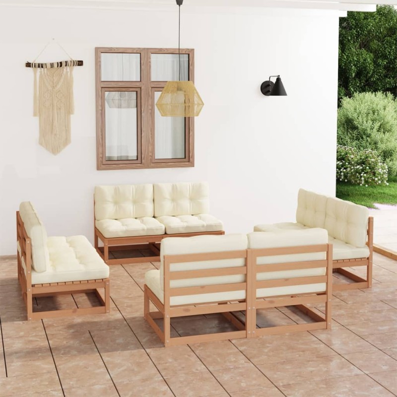 vidaXL Set Divani da Giardino 8 pz con Cuscini Legno Massello Pino vidaXL Set Divani da Giardino 8 pz con Cuscini Legno Massello Pino