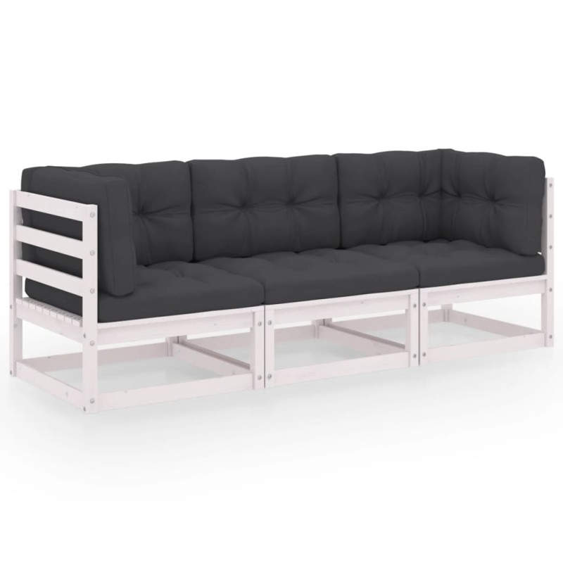 vidaXL Divano da Giardino a 3 Posti con Cuscini Legno Massello di Pino vidaXL Divano da Giardino a 3 Posti con Cuscini Legno Massello di Pino