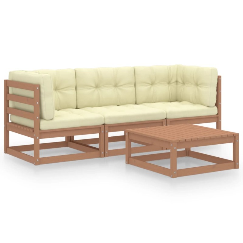vidaXL Set Divani da Giardino 4 pz con Cuscini Legno Massello Pino vidaXL Set Divani da Giardino 4 pz con Cuscini Legno Massello Pino