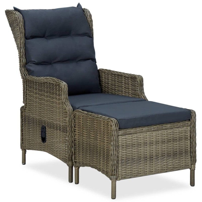 Sedia da Giardino Reclinabile con Pouf Polyrattan Marrone