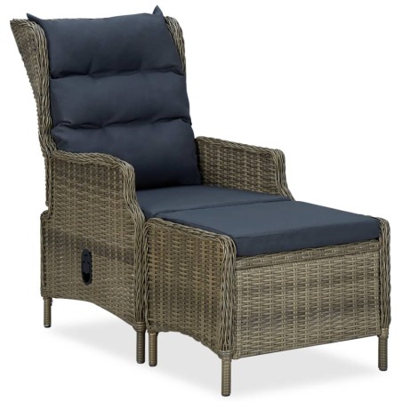 Sedia da Giardino Reclinabile con Pouf Polyrattan Marrone