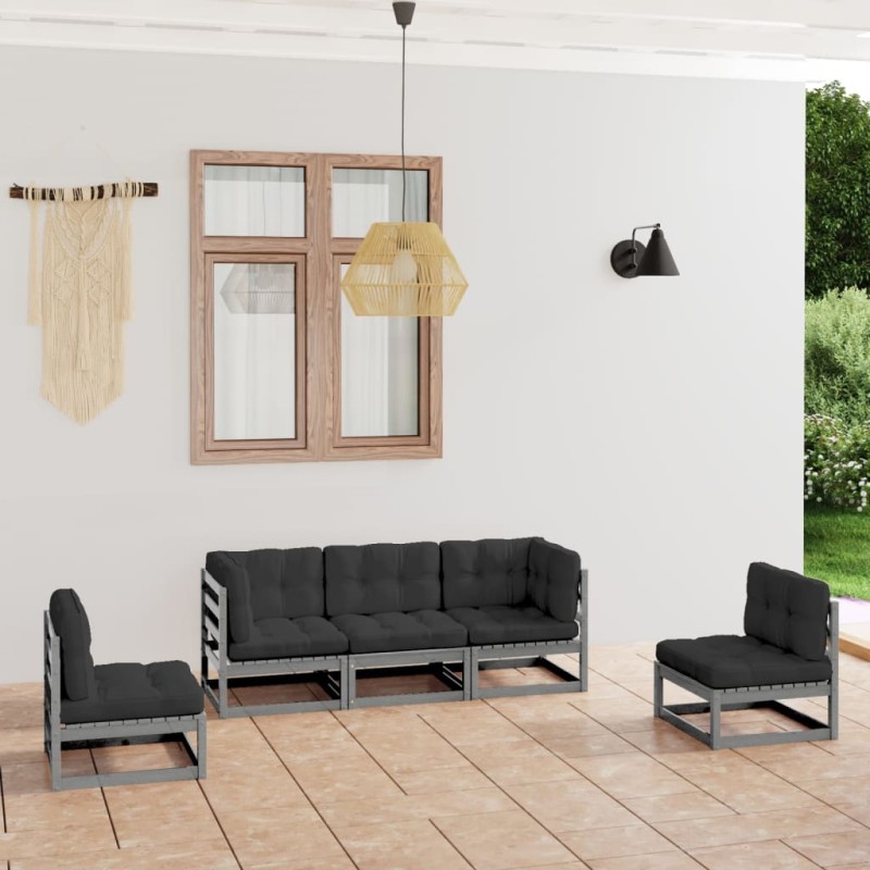 vidaXL Set Divani da Giardino 5 pz con Cuscini Legno Massello di Pino vidaXL Set Divani da Giardino 5 pz con Cuscini Legno Massello di Pino