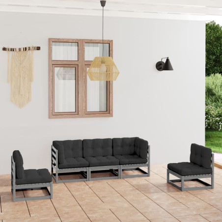 vidaXL Set Divani da Giardino 5 pz con Cuscini Legno Massello di Pino