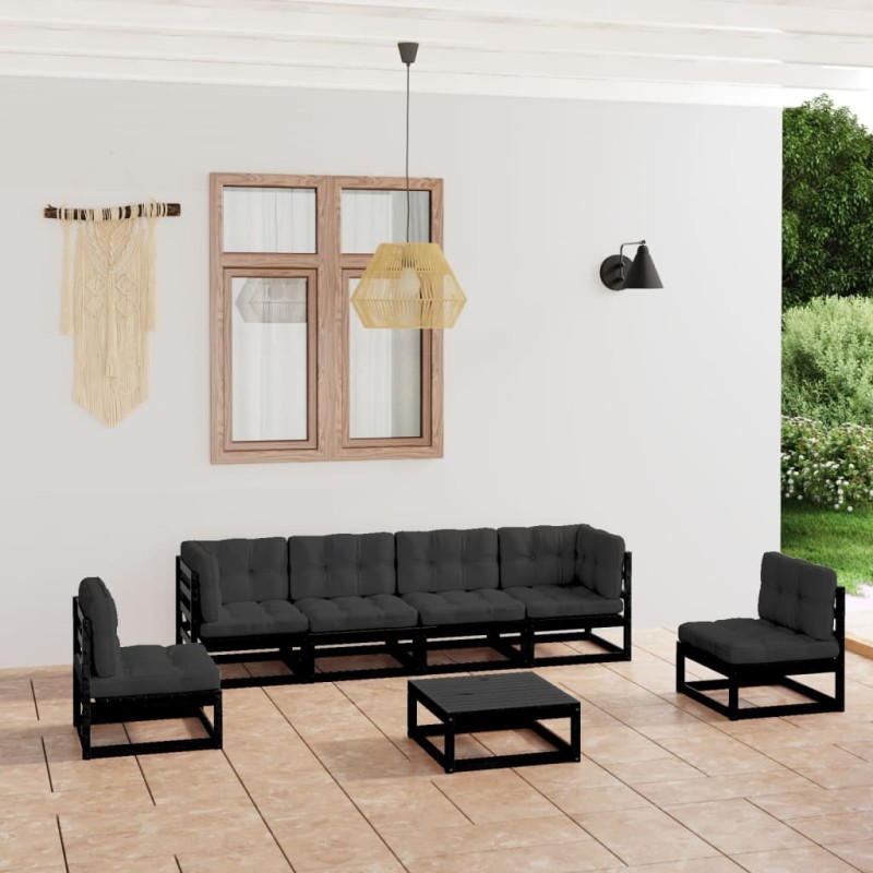 vidaXL Set Divani da Giardino 7 pz con Cuscini Legno Massello di Pino vidaXL Set Divani da Giardino 7 pz con Cuscini Legno Massello di Pino
