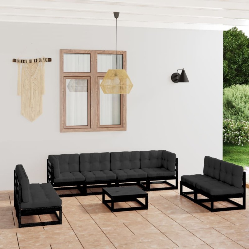 vidaXL Set Divani da Giardino 9 pz con Cuscini Legno Massello di Pino vidaXL Set Divani da Giardino 9 pz con Cuscini Legno Massello di Pino