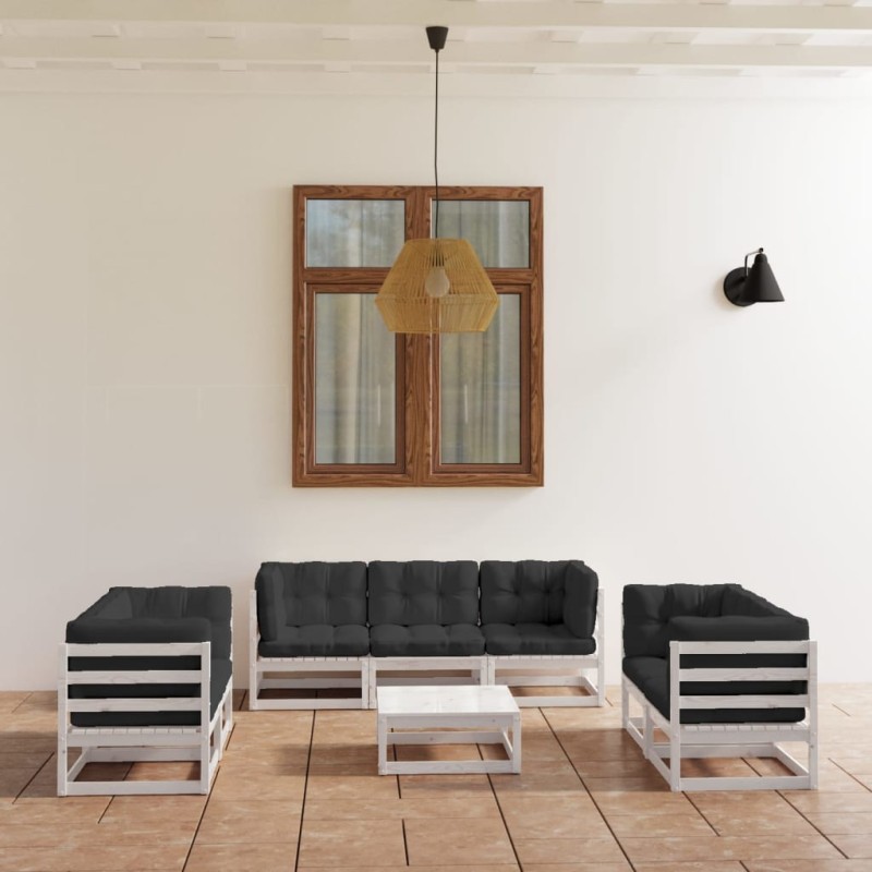 vidaXL Set Divani da Giardino 8 pz con Cuscini Legno Massello di Pino vidaXL Set Divani da Giardino 8 pz con Cuscini Legno Massello di Pino