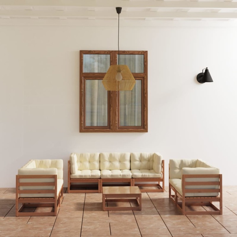 vidaXL Set Divani da Giardino 8 pz con Cuscini Legno Massello di Pino vidaXL Set Divani da Giardino 8 pz con Cuscini Legno Massello di Pino