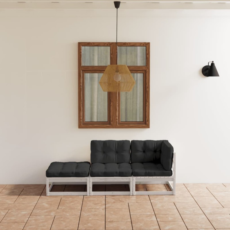 vidaXL Set Divani da Giardino 3 pz con Cuscini Legno Massello di Pino vidaXL Set Divani da Giardino 3 pz con Cuscini Legno Massello di Pino