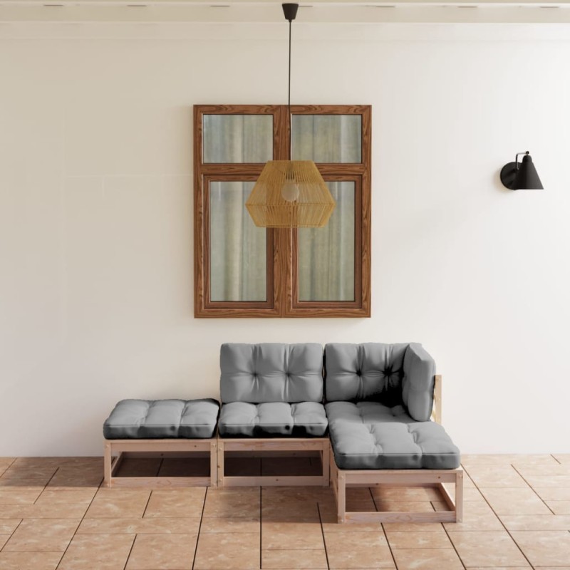 vidaXL Set Divani da Giardino 4 pz con Cuscini Legno Massello di Pino vidaXL Set Divani da Giardino 4 pz con Cuscini Legno Massello di Pino