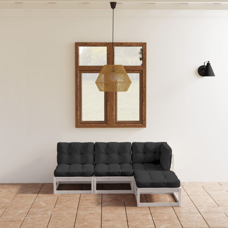 vidaXL Set Divani da Giardino 4 pz con Cuscini Legno Massello Pino vidaXL Set Divani da Giardino 4 pz con Cuscini Legno Massello Pino