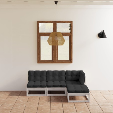 vidaXL Set Divani da Giardino 4 pz con Cuscini Legno Massello Pino