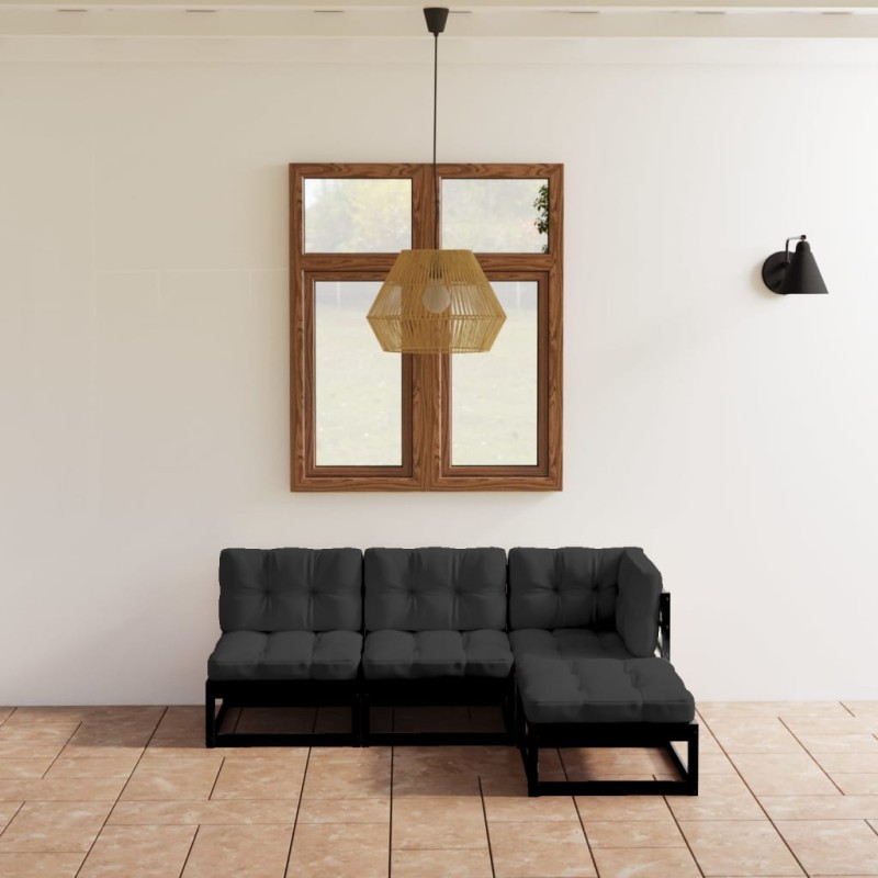 vidaXL Set Divani da Giardino 4 pz con Cuscini Legno Massello Pino vidaXL Set Divani da Giardino 4 pz con Cuscini Legno Massello Pino