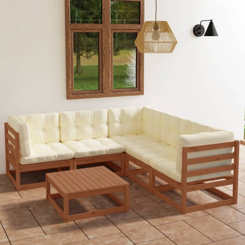vidaXL Set Divani da Giardino 6 pz con Cuscini Legno Massello di Pino vidaXL Set Divani da Giardino 6 pz con Cuscini Legno Massello di Pino