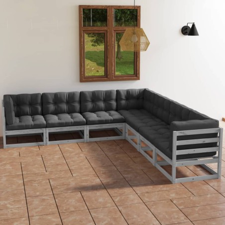 vidaXL Set Divani da Giardino 7 pz con Cuscini Legno Massello di Pino