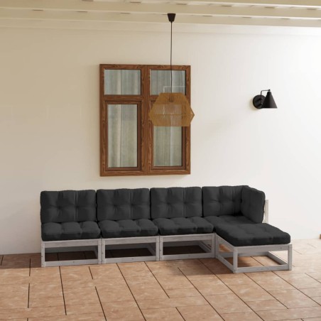 vidaXL Set Divani da Giardino 5 pz con Cuscini Legno Massello di Pino