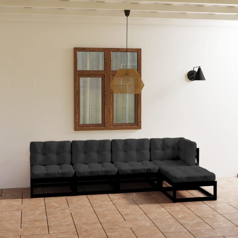vidaXL Set Divani da Giardino 5 pz con Cuscini Legno Massello di Pino vidaXL Set Divani da Giardino 5 pz con Cuscini Legno Massello di Pino