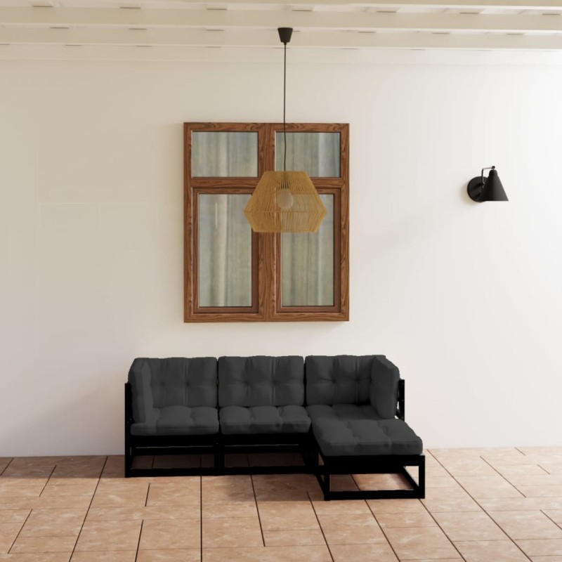 vidaXL Set Divani da Giardino 4 pz con Cuscini Legno Massello Pino vidaXL Set Divani da Giardino 4 pz con Cuscini Legno Massello Pino