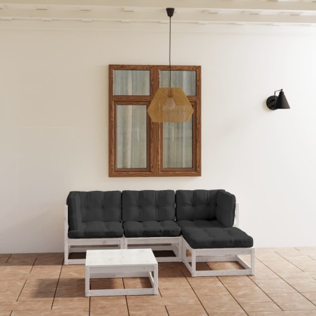 vidaXL Set Divani da Giardino 5 pz con Cuscini Legno Massello Pino