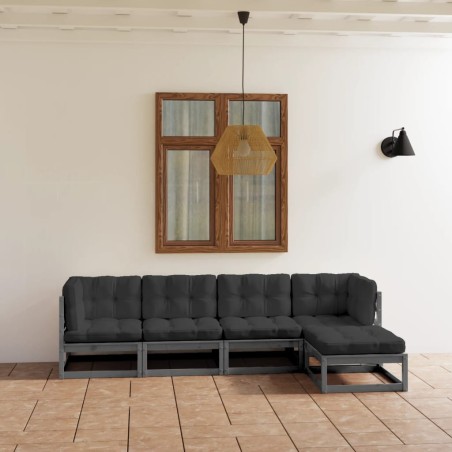 vidaXL Set Divani da Giardino 5 pz con Cuscini Legno Massello di Pino